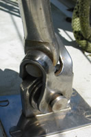 Deformed rigging toggle on sailing yacht.